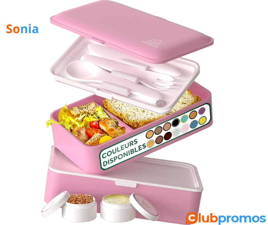 Bon Plan amazon Umami Bento Lunch Box, 2 Pots à Sauce & Couverts en Bois Inclus, Lunchbox Micr...png