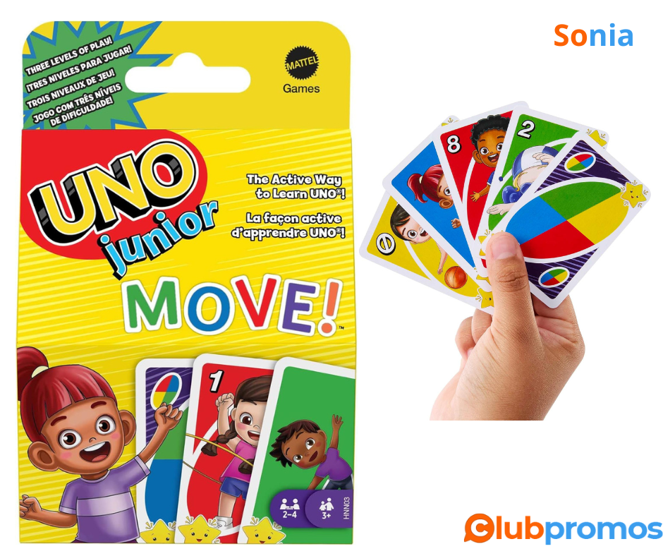 Bon plan Amazon UNO Junior Move! Jeu de Société et de Cartes Avec Règles Spéciales, Pour Les S...png