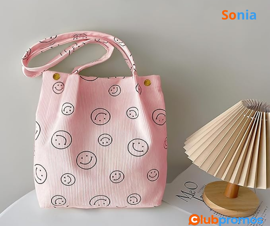 Bon Plan amazon VOGVOR Sac fourre-tout en velours côtelé, sac fourre-tout Smiley pour femme, j...png