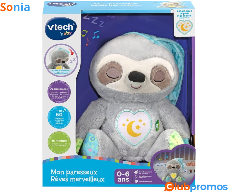 Bon Plan Amazon VTech - Mon Paresseux Rêves Merveilleux, Peluche Bébé Interactive et Apaisante...png