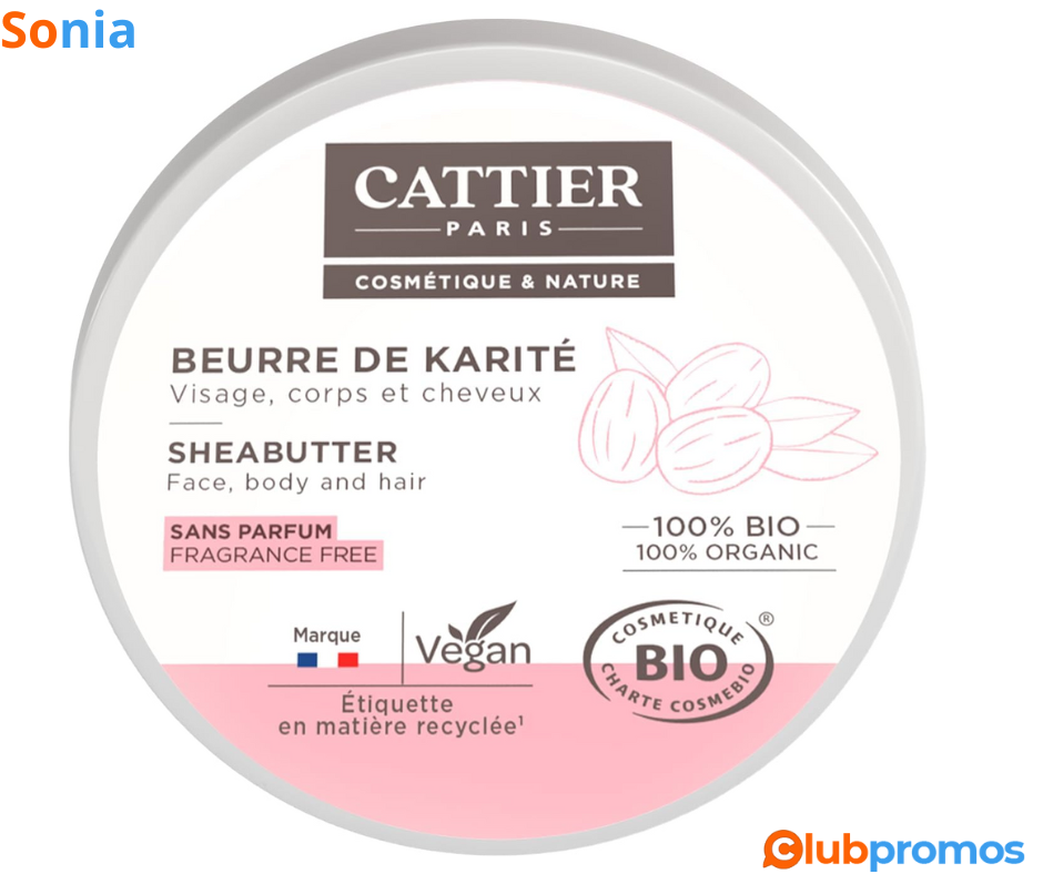 Bon Plan Beurre de Karité Cattier Vegan BIO - Pot de 100g à 4,90€ au lieu de 7€ sur Amazon.png