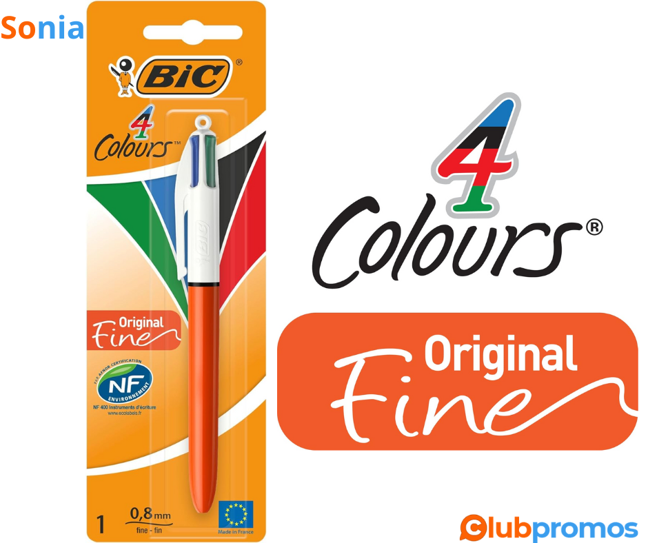 Bon plan BIC 4 Couleurs Original Stylo-Bille Rétractable Pointe Fine (0,8 mm) - Blister de 1.png