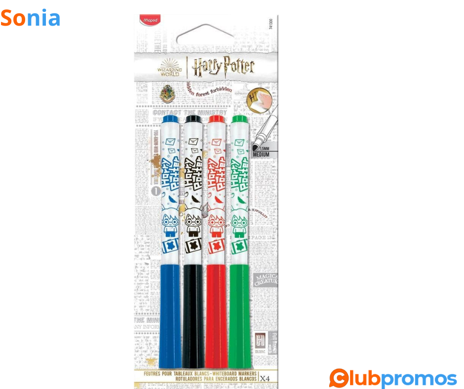 Bon Plan Blister de 4 marqueurs Harry Potter Effaçables (bleu, vert, rouge & noir) à 1,04€ sur...png