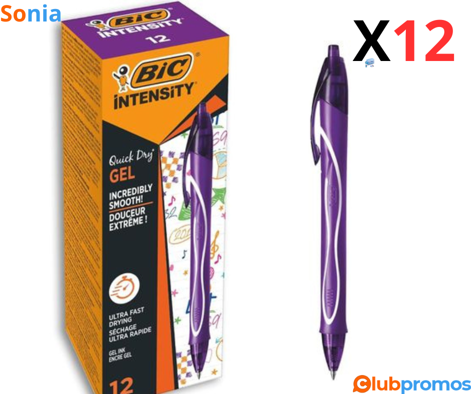 Bon Plan Boîte de 12 BIC Gel-ocity Quick Dry - Stylos-Gel Rétractables à Séchage Ultra-Rapide ...png