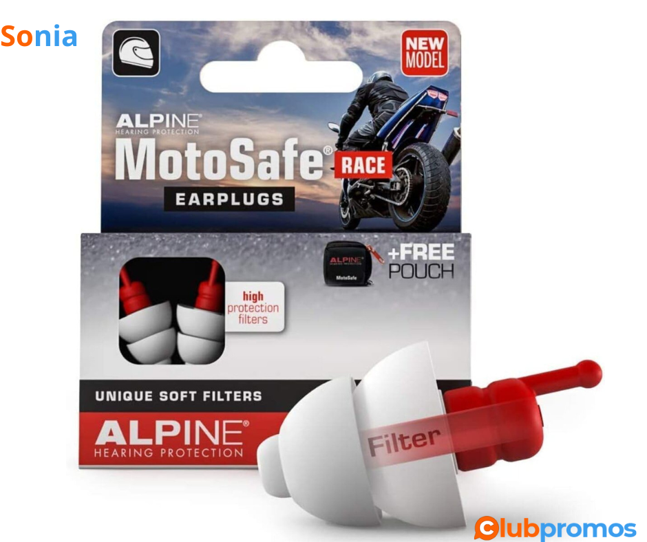 Bon Plan Bouchon d'oreilles Alpine MotoSafe Race - Protections auditives pour la moto à 9,96 €...png