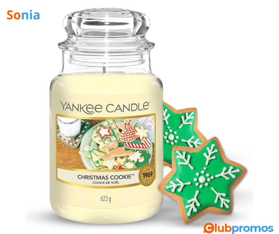 Bon Plan Bougie Yankee Candle parfumée Cookie de Noël – Format jarre, longue durée (jusqu’à 15...png