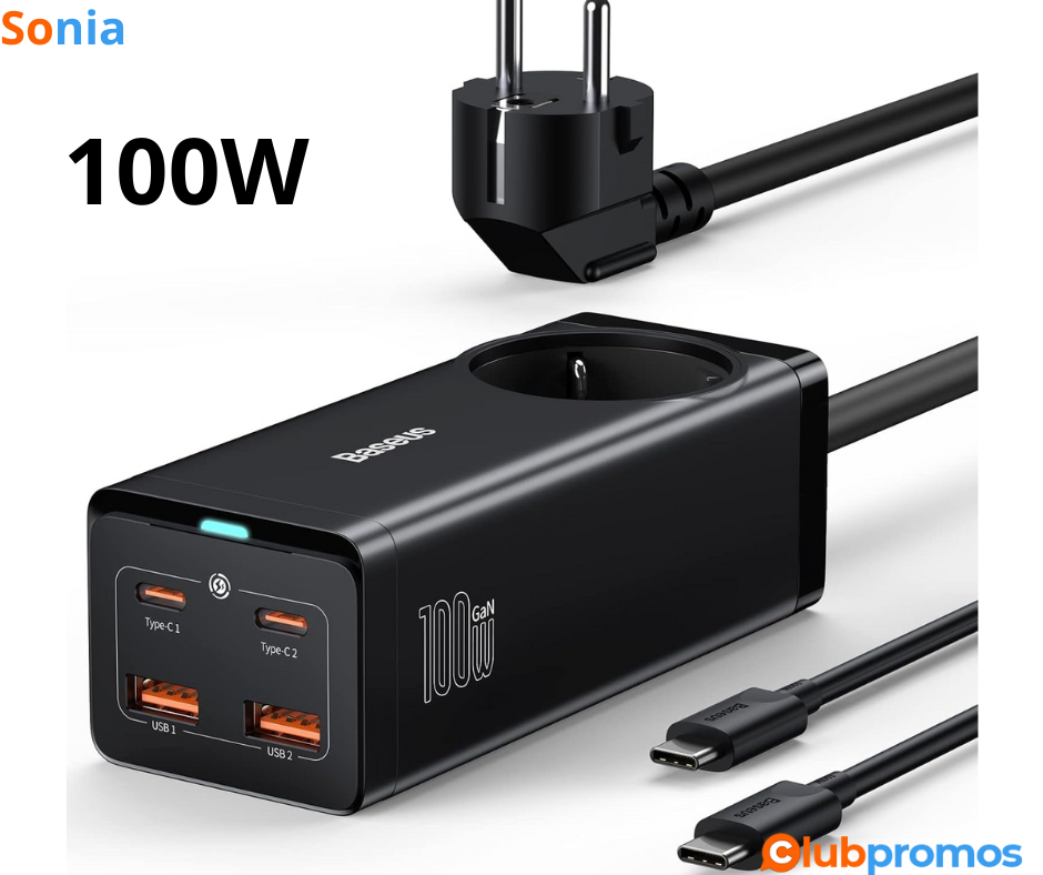 Bon Plan Chargeur Multiple USB C Baseus 100W avec Prise, Alimentation USB GaN3 PD à 25,19€ au ...png