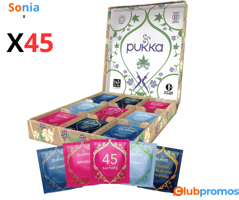 Bon Plan Coffret Sélection Cadeau Pukka - Assortiment de 5 Infusions Biologiques 100_ Bio (45 ...png