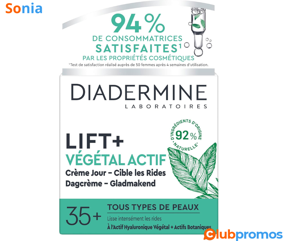 Bon Plan Crème de Jour Diadermine Lift+ Végétal Actif Soin Anti-Rides Fermeté à 6,16€ sur Amazon.png