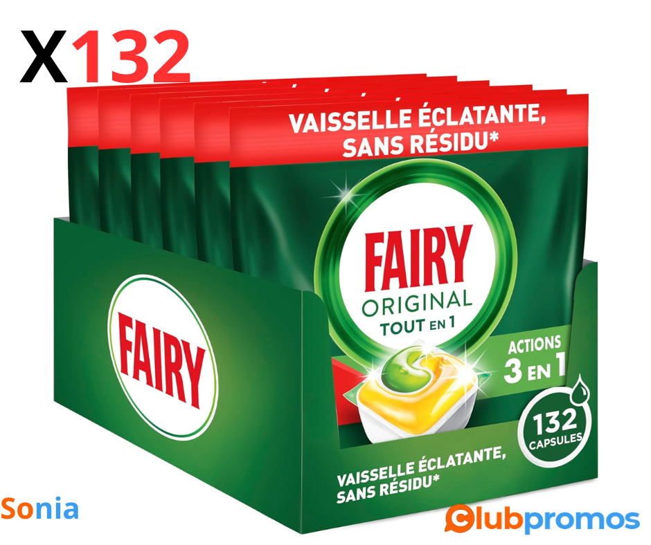 Bon Plan Fairy Original Tablettes Lave-vaisselle All In One, Citron - 132 Capsules à 16,89€ au...png