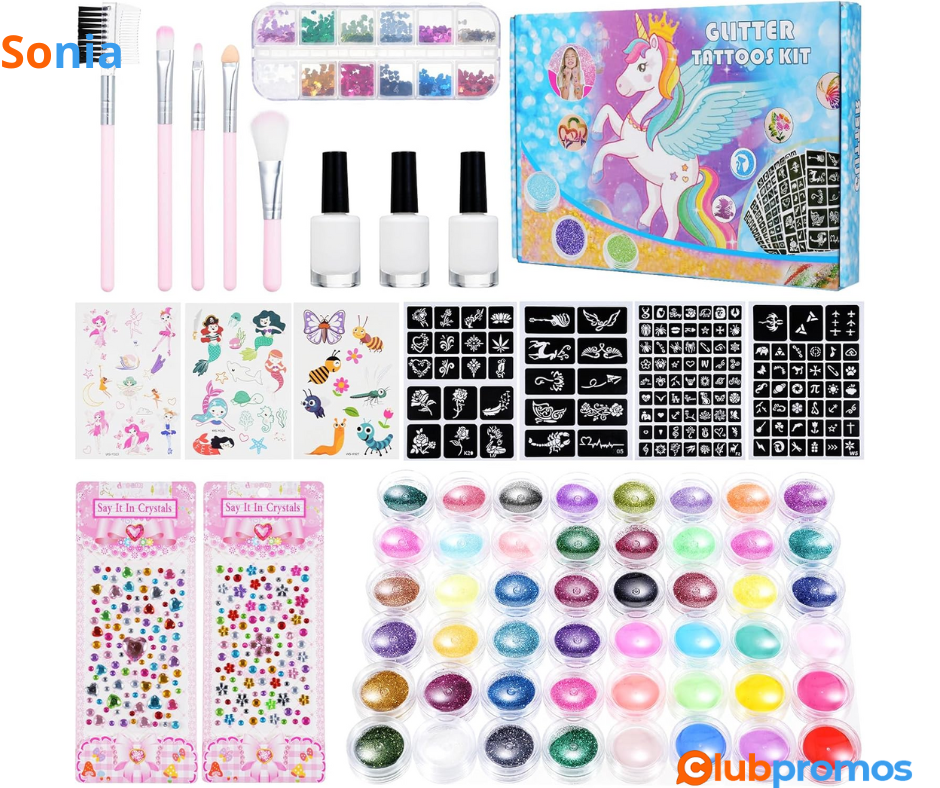 Bon Plan Kit Tatouage Bestauty Paillettes Enfant - 48 Couleurs, 130 Pochoirs, 215 Strass à 9,7...png