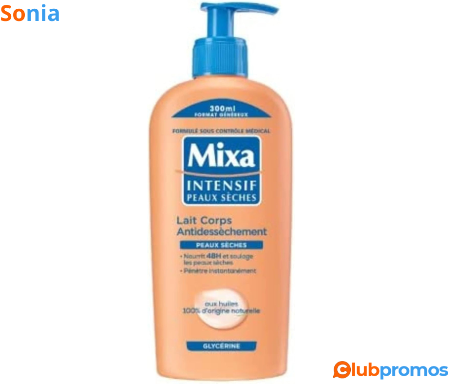 Bon Plan Lait Corps Mixa Intensif Peaux Sèches Anti-Dessèchement, 300ml à 3,40€ sur Amazon.png