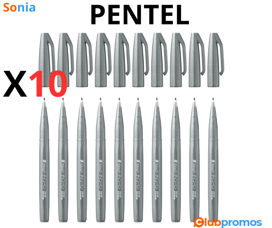 Bon Plan Lot de 10 Feutres Pentel SES15C Brush Sign Pen Touch à Pointe Souple Gris – 5,21€ au ...png