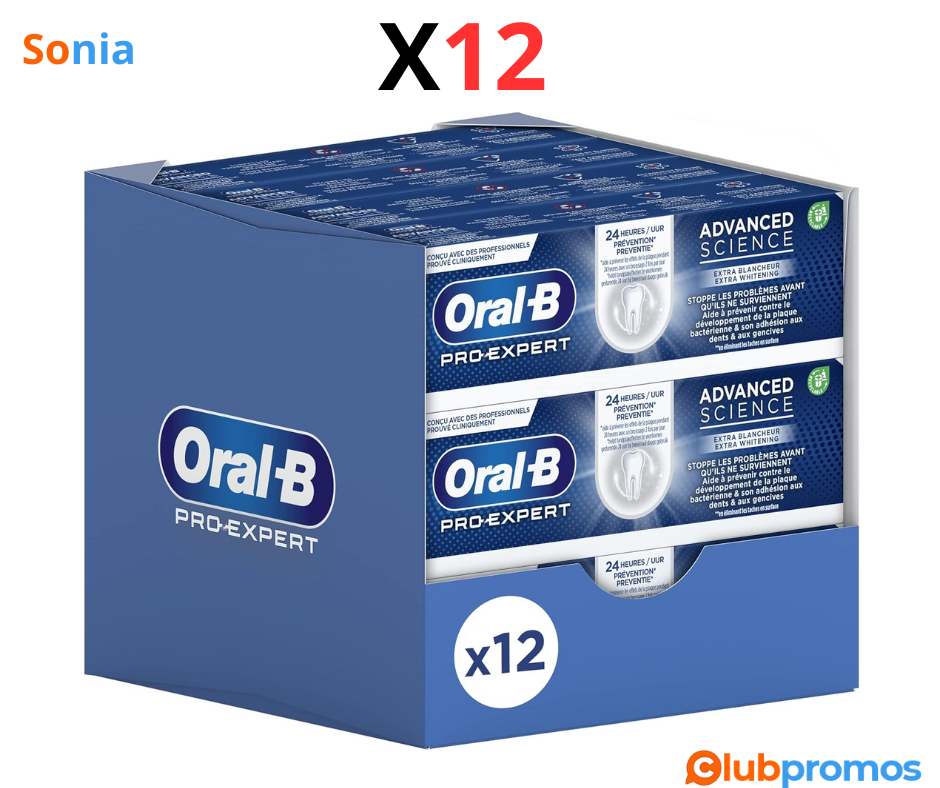 Bon Plan Lot de 12 Dentifrices Oral-B Pro-Expert Advanced Science Extra Blanchissant (75 ml) à...png