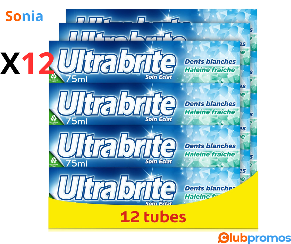 Bon Plan Lot de 12 Dentifrices ULTRA BRITE - Blancheur et Fraîcheur - 75 ml à 11,48€ sur Amazon.png