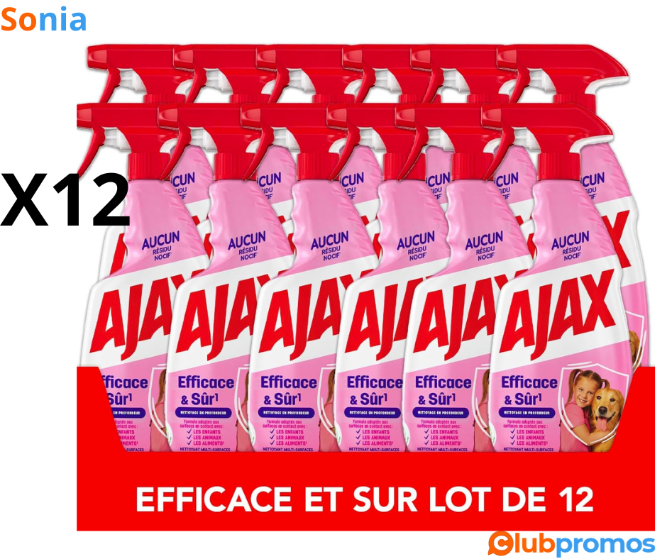 Bon Plan Lot de 12 Nettoyants Ménager AJAX - Spray Multi-Surfaces à 24,86€ au lieu de 31,08€ s...png