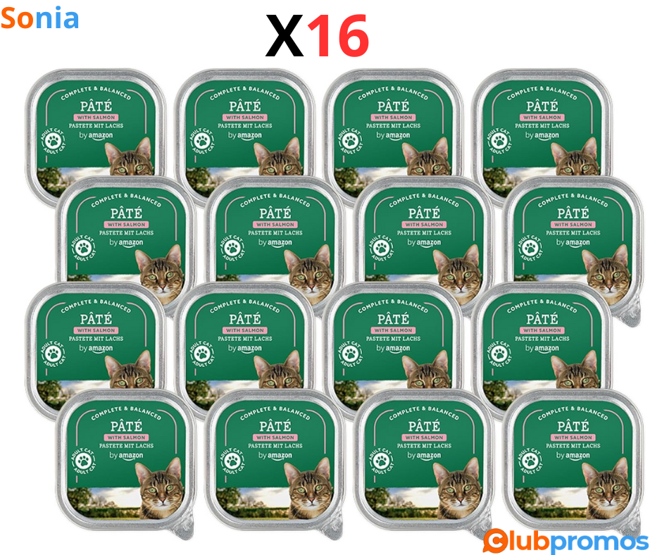 Bon Plan Lot de 16 paquets de nourriture pour chat, pâtée au saumon, 100 g (anciennement Lifel...png