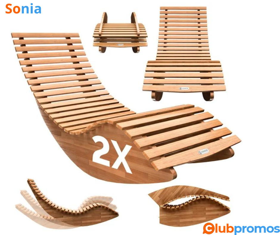 Bon Plan Lot de 2 chaises longues à bascule Casaria en Bois d'acacia certifié FSC à 149,99€ au...png