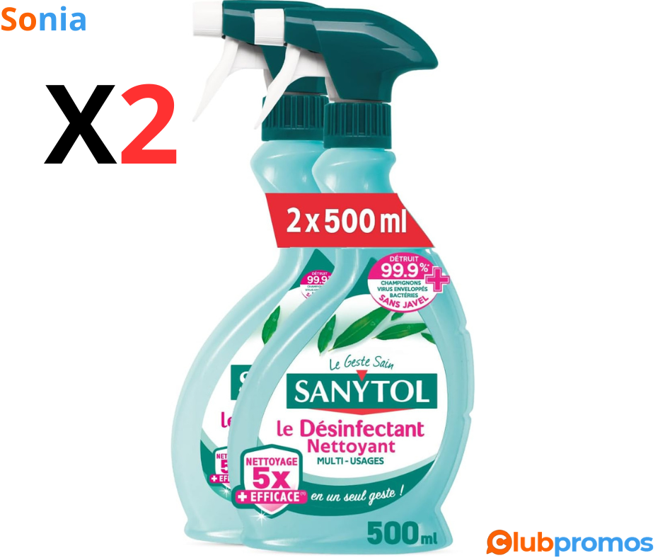 Bon Plan Lot de 2 Sanytol Désinfectant Nettoyant Multi-Usages Parfum Eucalyptus 500 ml à 5,50€...png