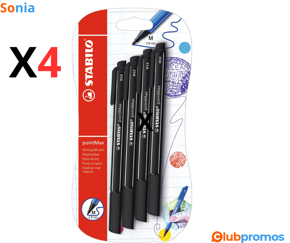 Bon Plan Lot de 4 stylos-feutres Stabilo pointMax à 2,65€ au lieu de 4,74€ sur Amazon.png