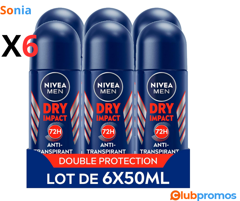 Bon Plan Lot de 6 Déodorants NIVEA MEN Dry Impact 6x50ml à 11,81€ sur Amazon.png