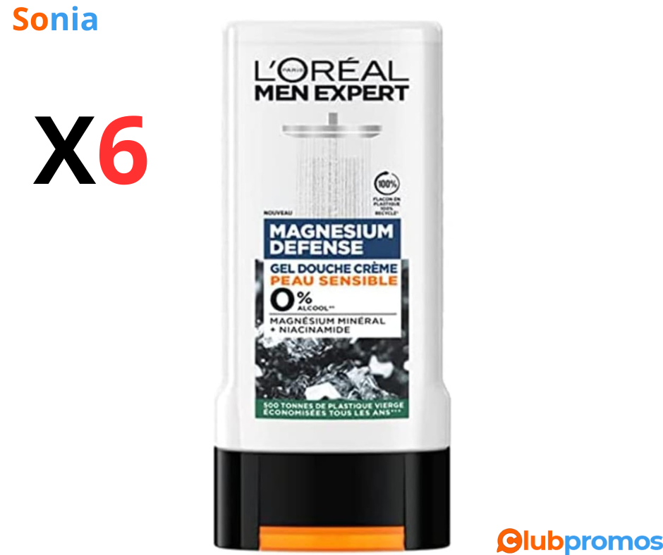 Bon Plan Lot de 6 Gel Douche Men Expert L'Oréal Paris Magnesium Defense 300 ml à 9,23€ sur Ama...png