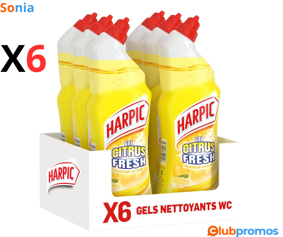 Bon Plan Lot de 6 Gels WC Harpic Fraicheur Citron - Parfum Agrume - 750 ml à 9,68€ au lieu de ...png