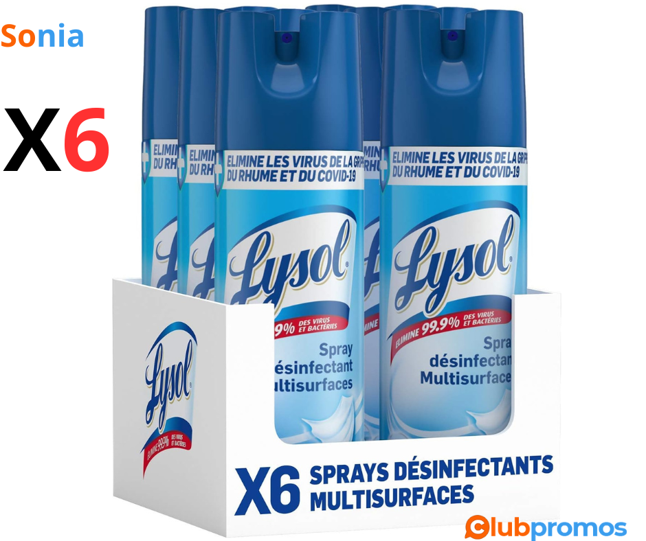 Bon Plan Lot de 6 Lysols Spray Désinfectants Antibactérien - 400ml x 6 unités à 17,05€ au lieu...png