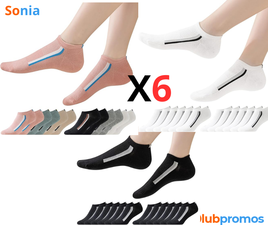 Bon Plan Lot de 6 paires de chaussettes anti-transpiration Niofind en coton pour femme, plusie...png