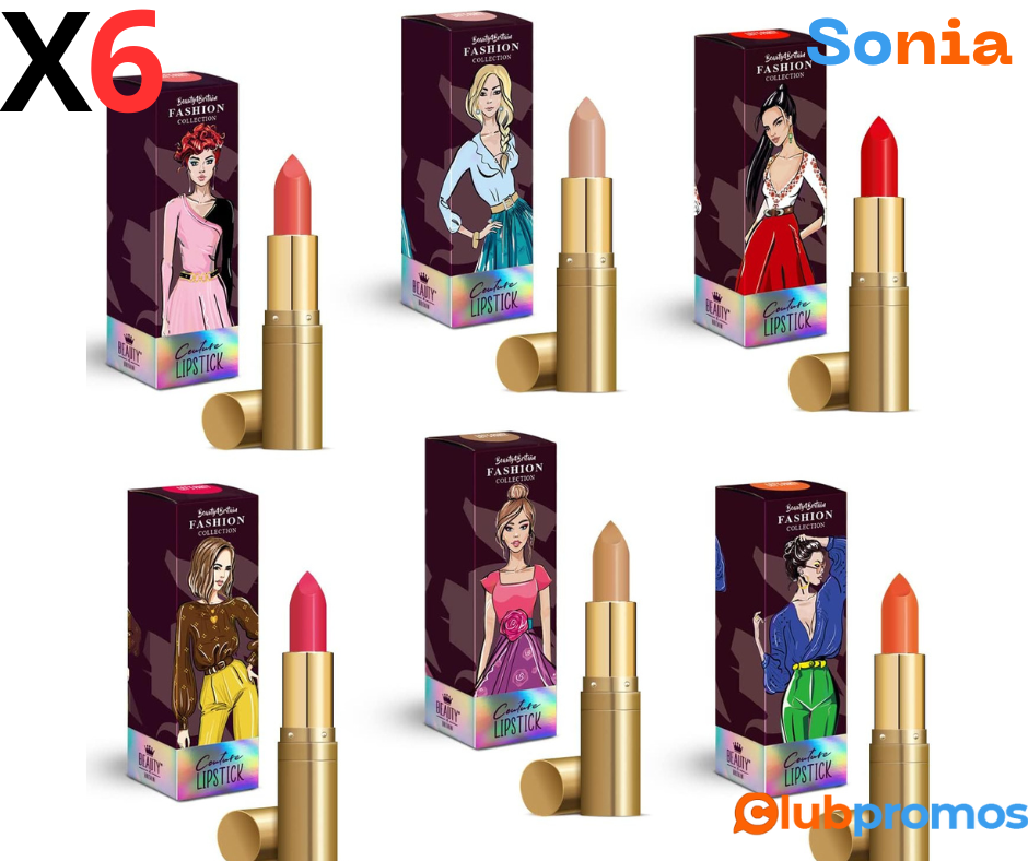 bon plan Lot De 6 Rouges À Lèvres Beauty4Britain Différentes Nuances Rouge À Lèvres Couture Em...png