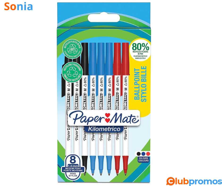 Bon Plan Lot de 8 stylos Paper Mate Kilometrico à 1,24€ sur Amazon.png