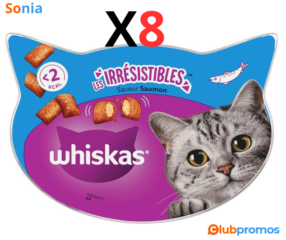 Bon Plan Lot de 8 WHISKAS LES IRRÉSISTIBLES - Friandises au Saumon pour Chat Adulte à 7,97€ su...png