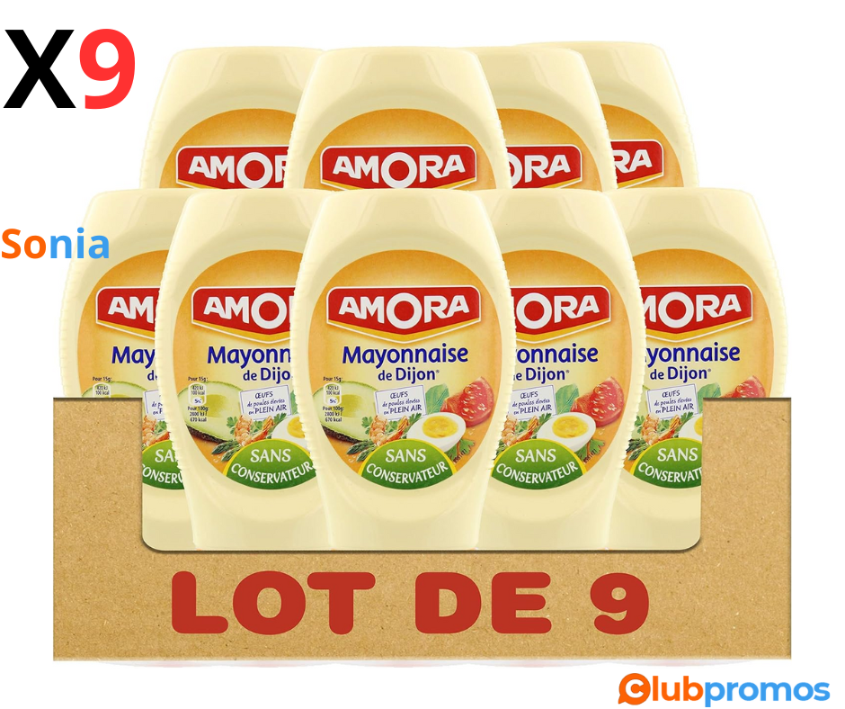 Bon Plan Lot de 9 Mayonnaises De Dijon Amora Flacon Souple 235g à 11,93€ au lieu de 20,61€ sur...png