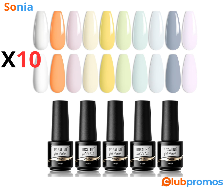 Bon Plan Lot de vernis à ongles semi permanent Rosalind Pastel 10 couleurs à 6,99€ sur Amazon.png