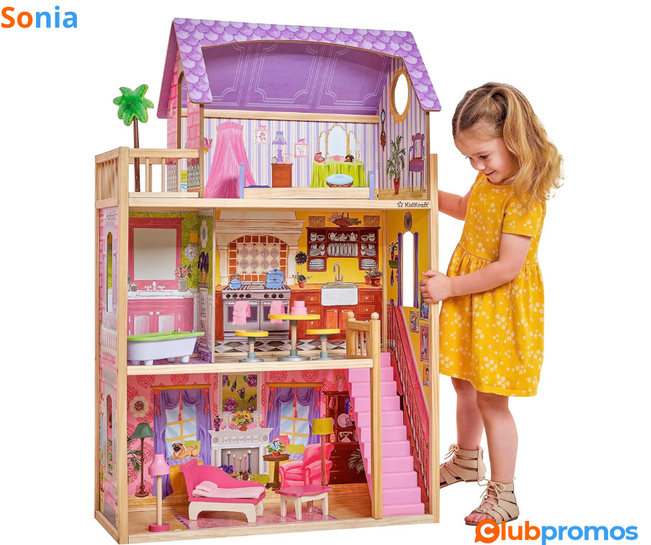 Bon Plan Maison de Poupée en Bois KidKraft Kayla - 3 Étages, Accessoires et Mobilier inclus, à...png