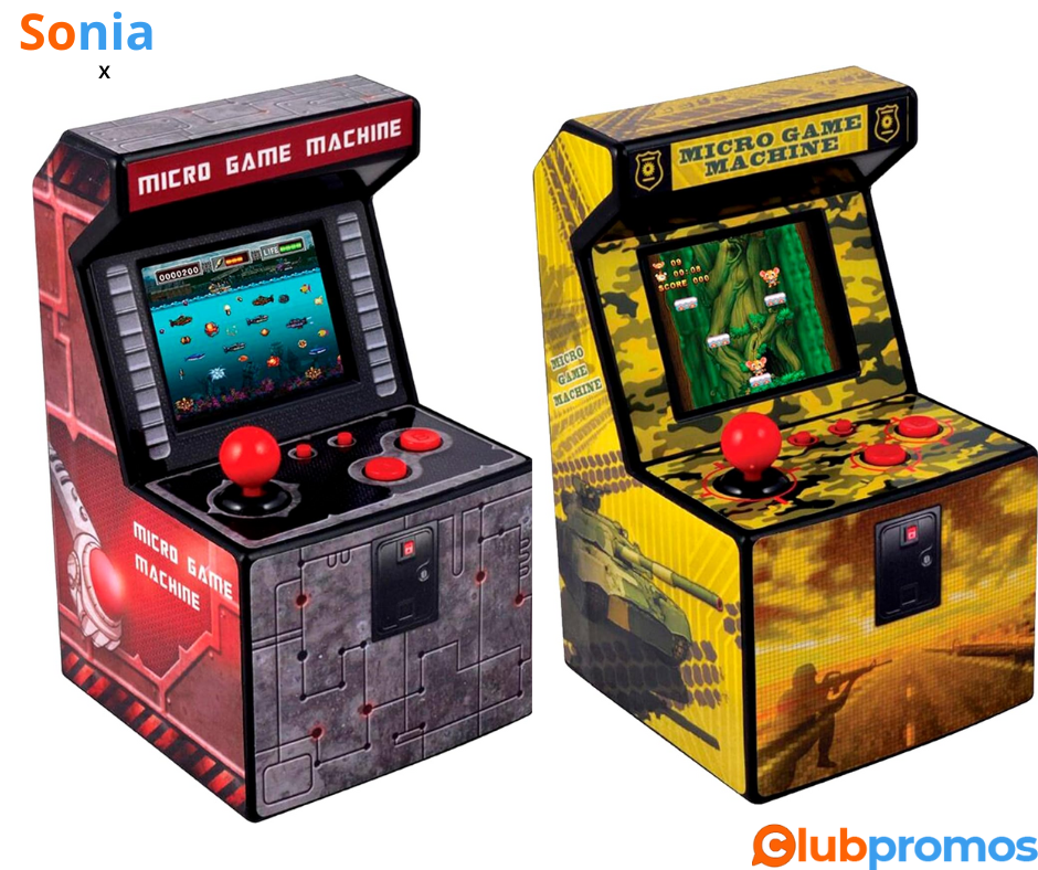 Bon Plan Mini Arcade RetroBorne Portable ITAL - Geek avec 250 Jeux Intégrés, Rouge et Jaune à ...png