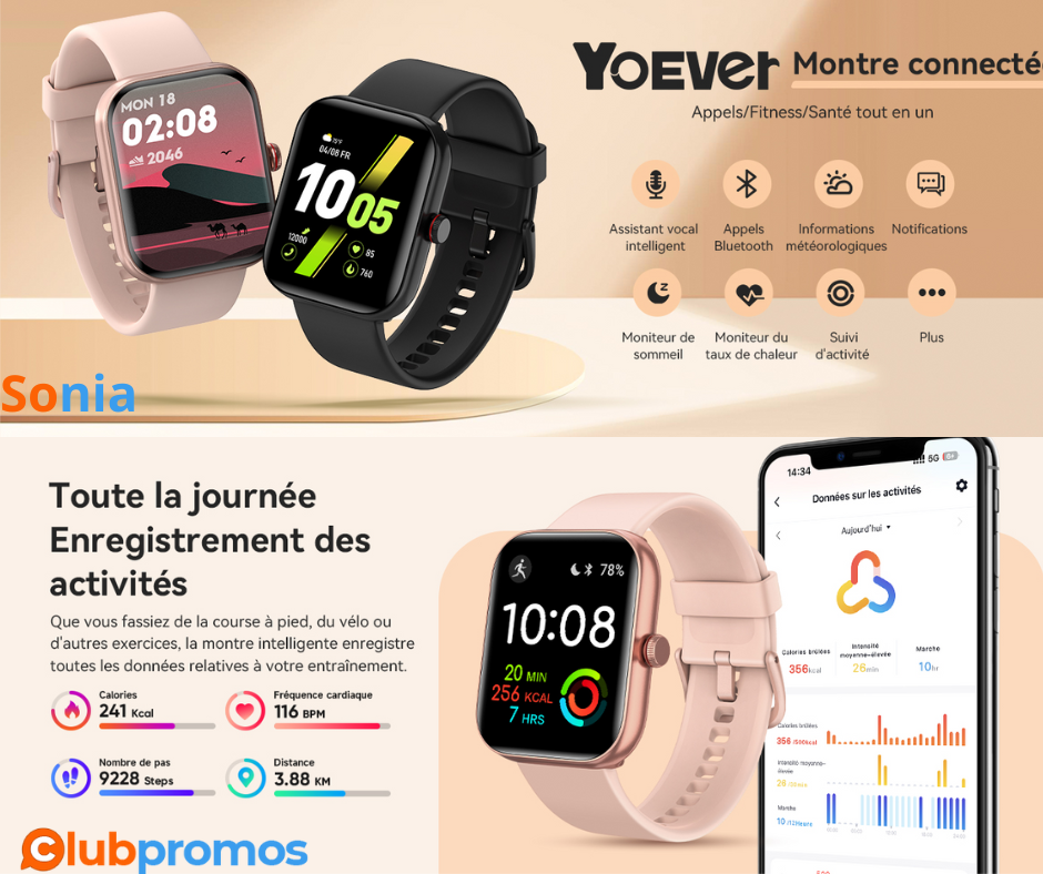 Bon Plan Montre Connectée Femme Yoever à 13,49€ au lieu de 63,99€ sur Amazon.png