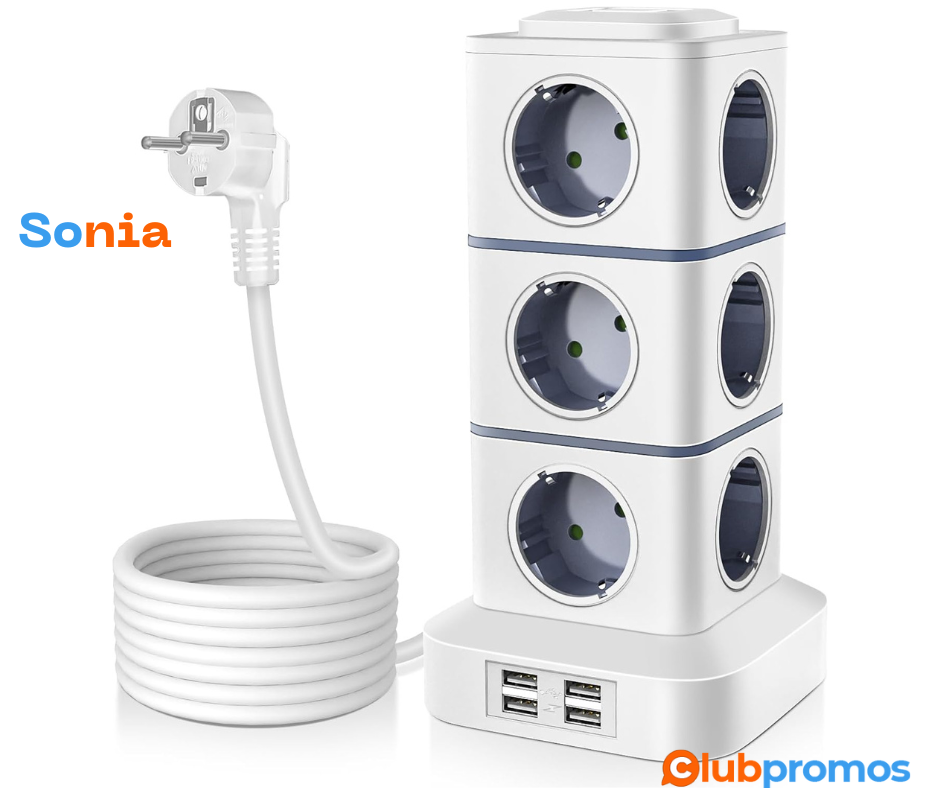 bon plan OLEKE 16 en 1 Multiprise Electrique 12 Prises et 4 USB Tour Multiprise 2500W 10A Para...png