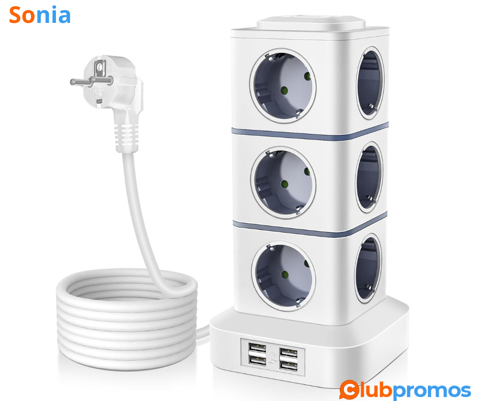 Bon Plan OLEKE 16 en 1 tout Multiprise Electrique 12 Prises 4 Ports USB 2500W 18,99€ .png