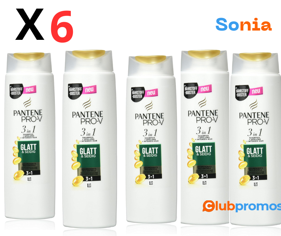 bon plan Pantene Pro-V Glatt&Seidig Lot de 6 shampooings 3 en 1 Shampoing et soin intensif 250...png