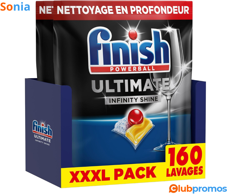 Bon Plan Pastilles Lave-Vaisselle Finish Ultimate Infinity Shine Citron, 160 capsules à 23,75€...png