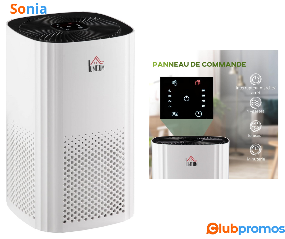 Bon Plan Purificateur d'air HOMCOM avec filtre HEPA et Ioniseur à 39,95€ au lieu de 79,90€ sur...png