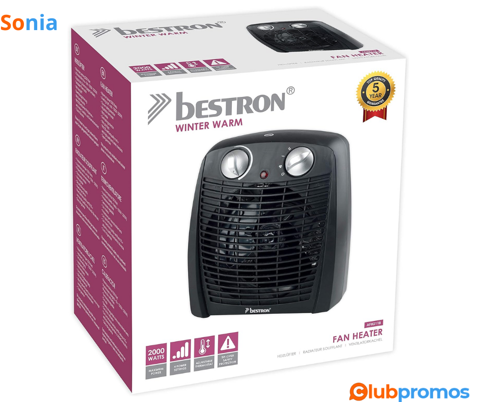 Bon Plan Radiateur soufflant Bestron salle de bain avec sécurité anti-renversement – 16,95€ au...png