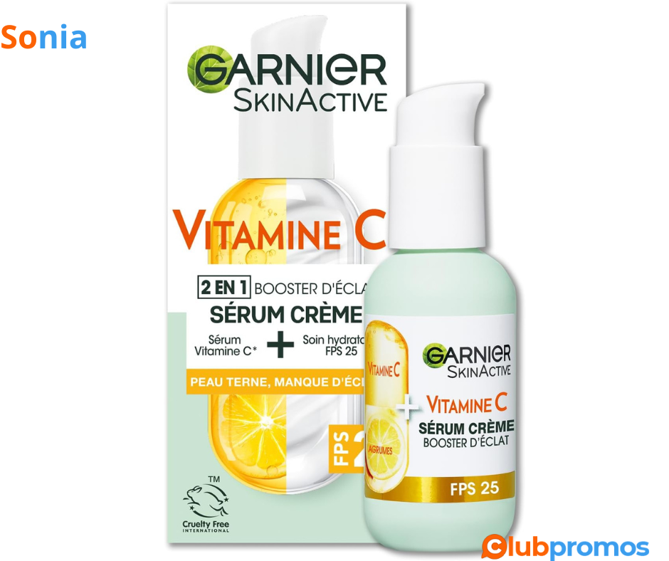 Bon Plan Sérum Crème Garnier 2-en-1 - Hydratation & Éclat - Enrichi en Vitamine C à 7,21€ au l...png