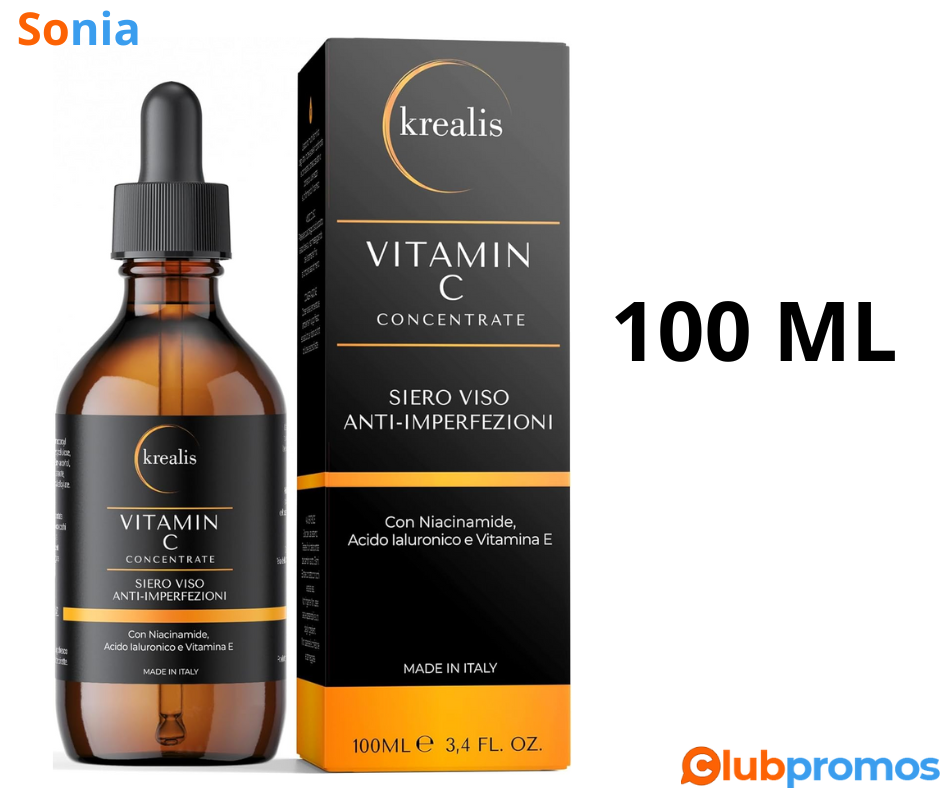 Bon Plan Serum Vitamine C Krealis •100ml• avec Acide Hyaluronique, Niacinamide, Vitamine E, à ...png