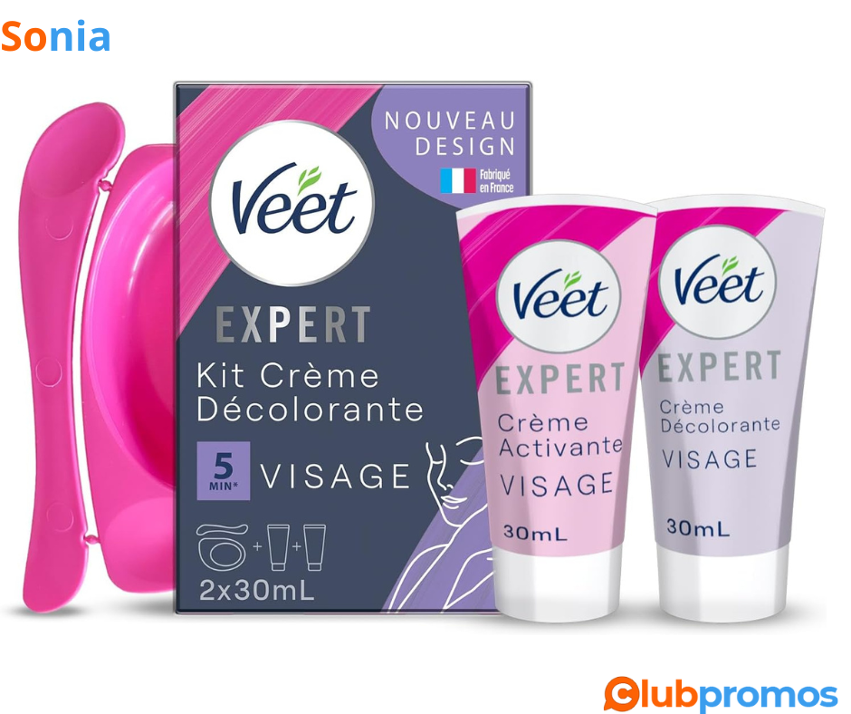 Bon Plan Set Veet Crème Décolorante Spécial Visage - 1 boîte (2 x 30 ml) à 6,89€ sur Amazon.png