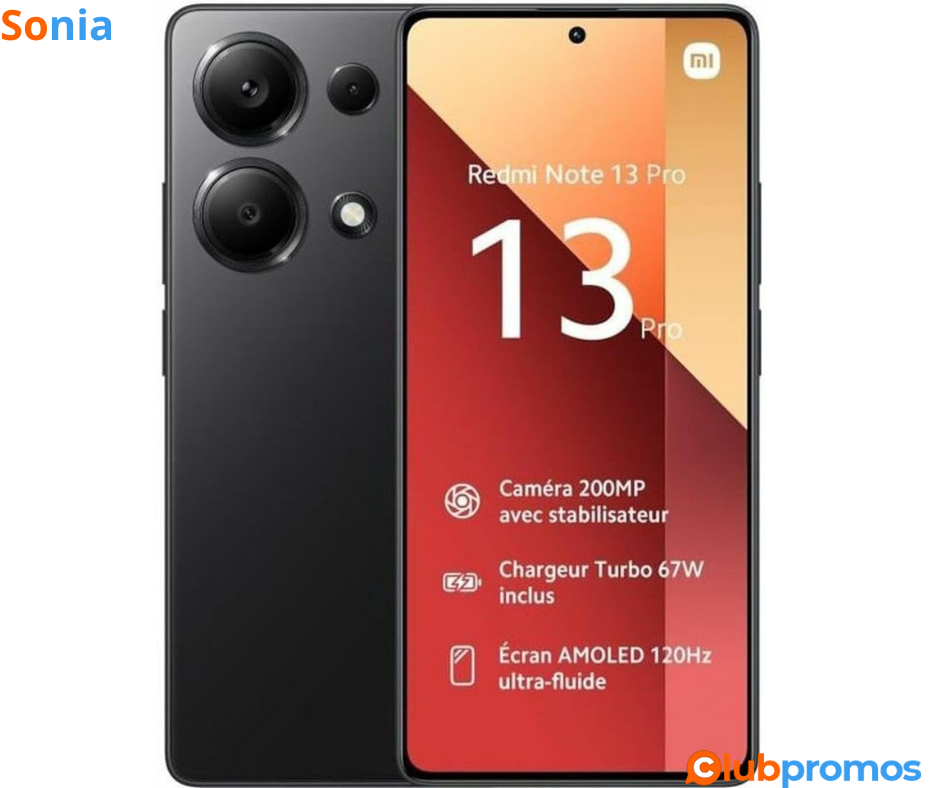 Bon Plan Smartphone 6,67 Xiaomi REDMI Note 13 Pro 4G Midnight Black, 512 Go à 252,49€ sur Amazon.png