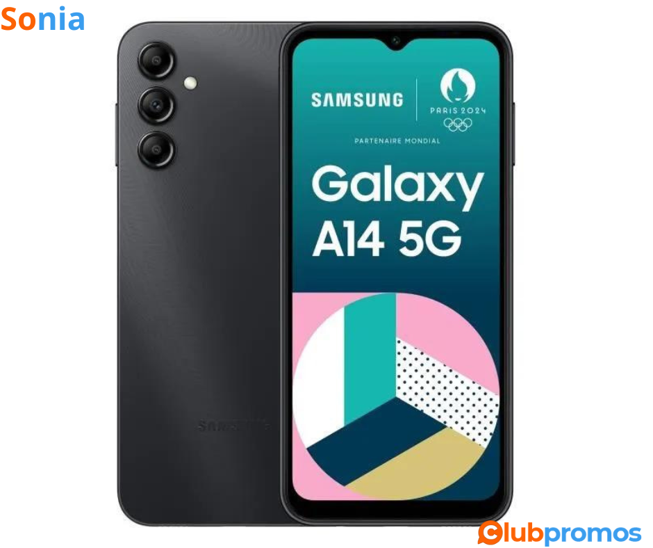 Bon Plan Smartphone Samsung Galaxy A14 - 5G, Noir, 64 Go Double SIM à 99,98€ au lieu de 143€ (...png