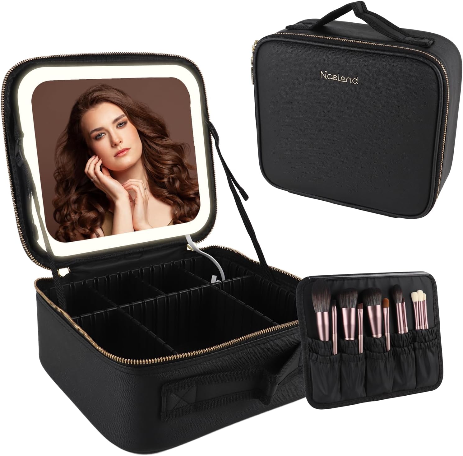 bon plan Trousse de maquillage avec rangement et Miroir LED 3 Modes de Lumière, noir ou rose D...jpg