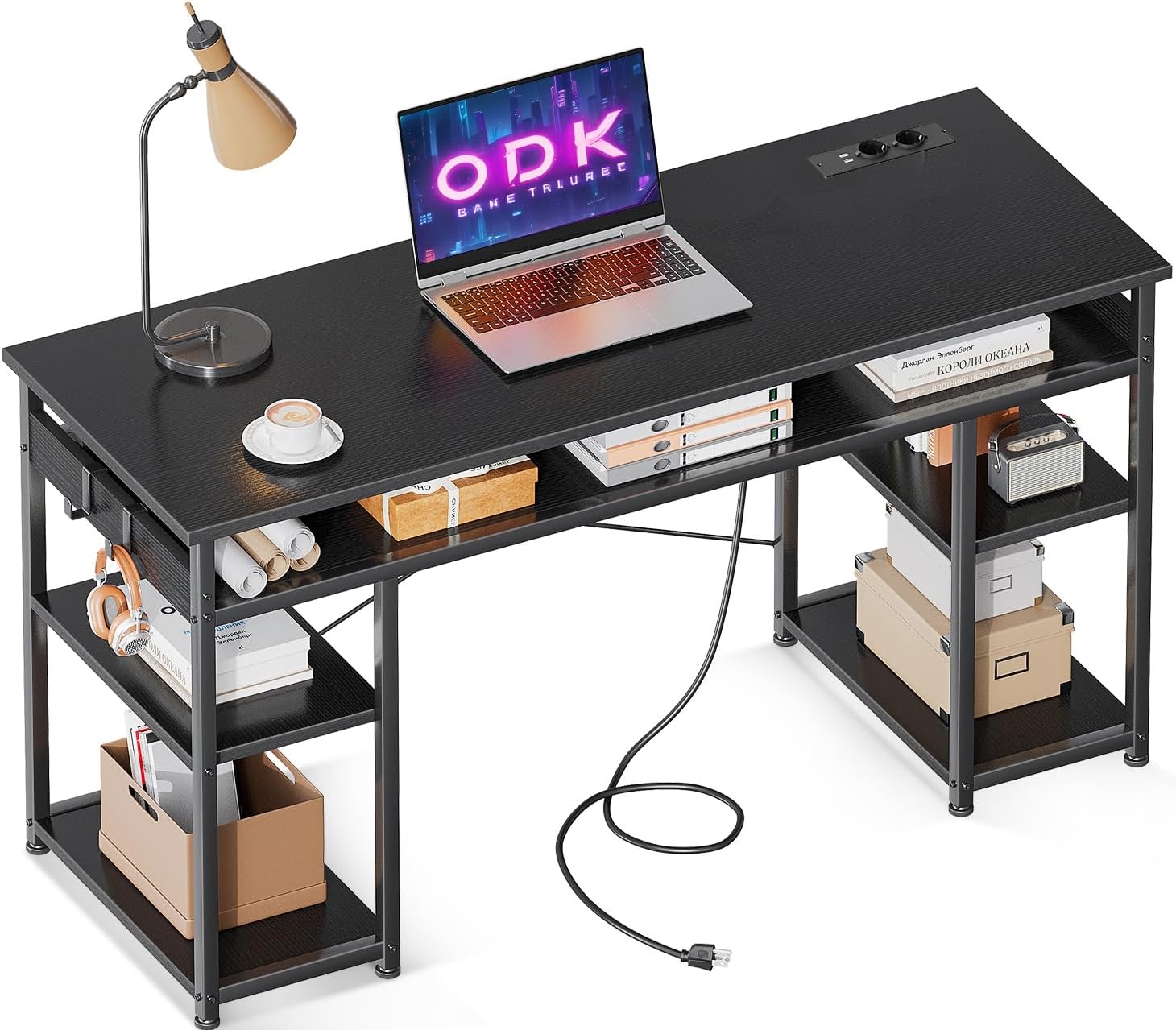 Bureau ODK avec Port et Prise de Chargement USB, étagère Amovible, Table de Bureau - 120x40x79cm.jpg